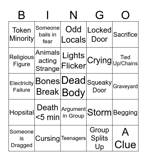 Horror Movie Bingo Card