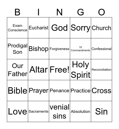 First Reconciliation Bingo Card