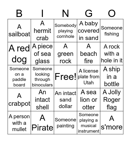 Brookings Beach Trip Bingo 2019 Bingo Card