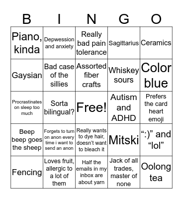 My Angie Sheevus? Bingo Card