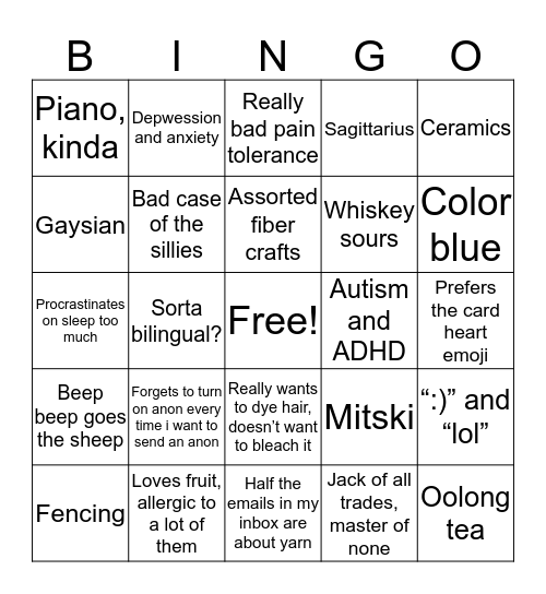 My Angie Sheevus? Bingo Card