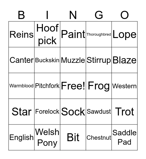 Pony Bingo Card
