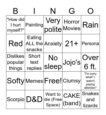 Like me Bingo Card