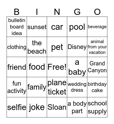 Back to School  Bingo Card