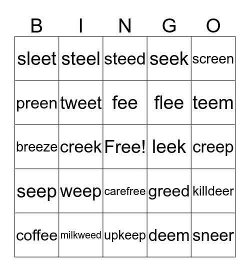 Level 2 Lesson 25 Challenge Words Bingo Card