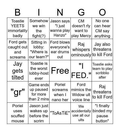 Main Team Scrims Bingo Card