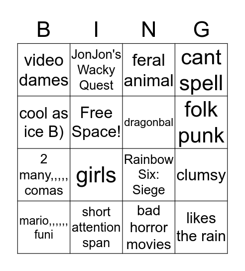Eve Bingo Card