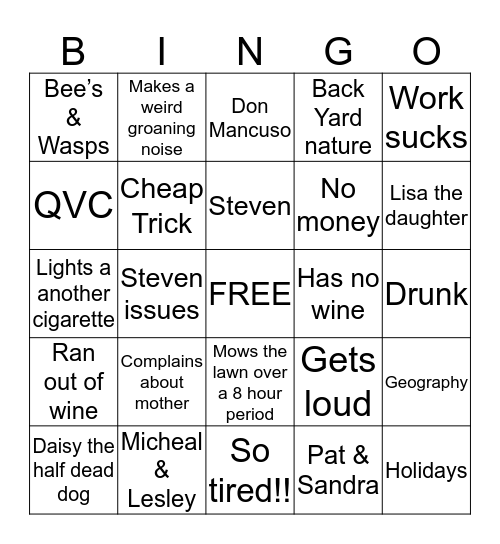 Karen’s Visit Bingo Card