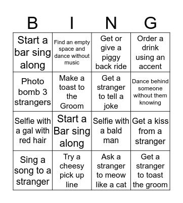 Bobby's Bachelor Party Bar Crawl Bingo Card