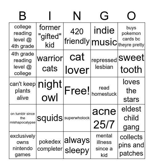 how similar are you to kat @talonflame Bingo Card