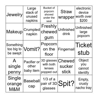 Theaters Cleaning Bingo Card