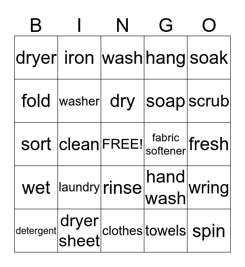 Laundry Bingo Card