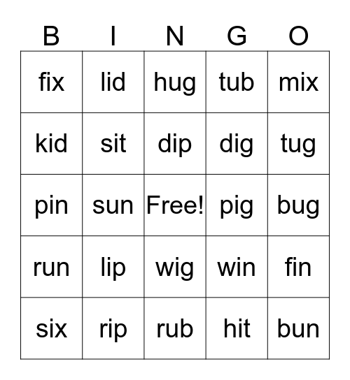 Super Phonics 2 Bingo Card