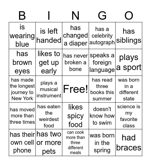 NSSA Bingo Card