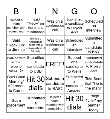MEGATEAM BINGO Card
