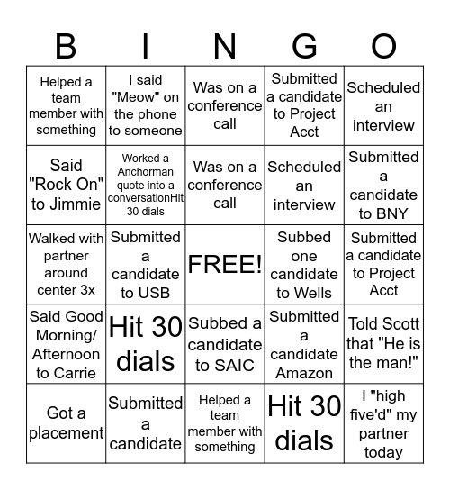 MEGATEAM BINGO Card