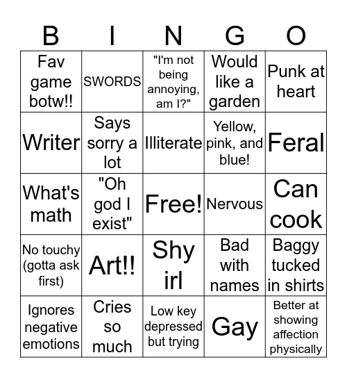 Oh, so you're Sunny? Bingo Card
