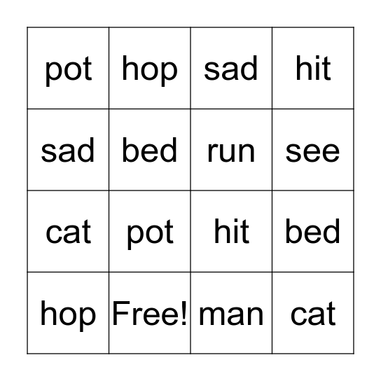 I Can Read CVC Words! Bingo Card