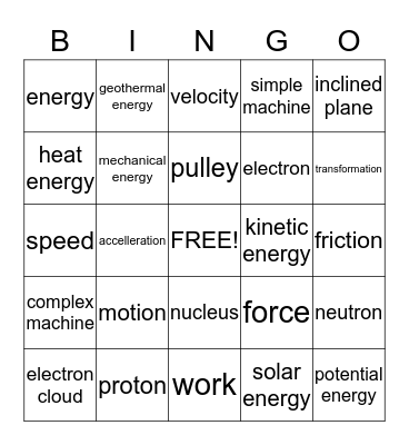 Science 8 Bingo Card