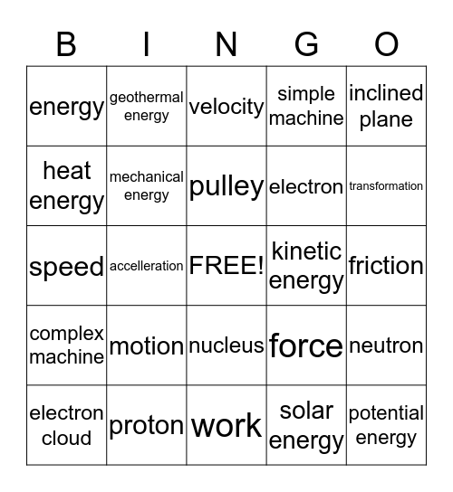 Science 8 Bingo Card