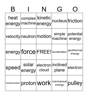 Science 8 Bingo Card