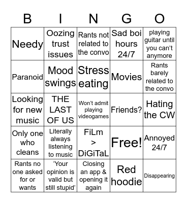 Like if you cry every time Bingo Card