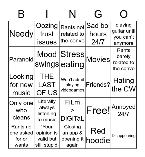 Like if you cry every time Bingo Card