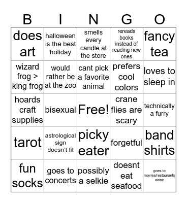 Minnow Bingo Card