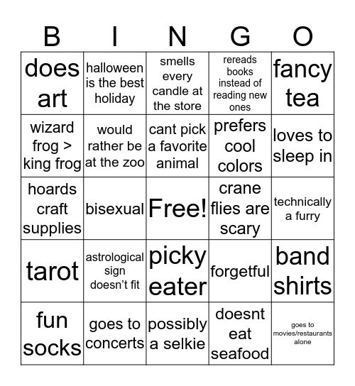 Minnow Bingo Card