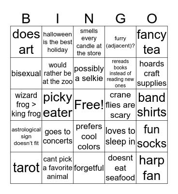Minnow Bingo Card