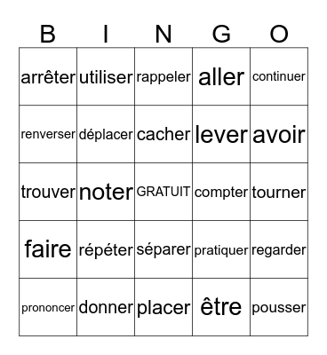 ER Verbs BINGO Card