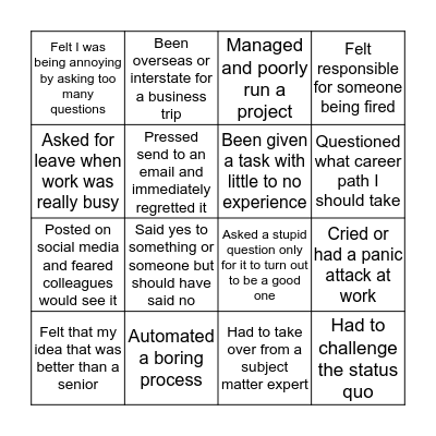 Never Have I Ever... Bingo Card