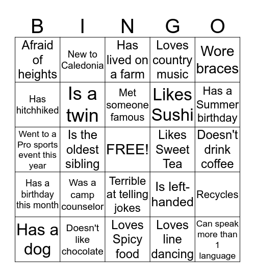 Getting to Know You! Bingo Card