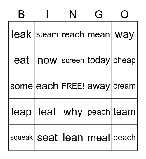 Words with long ea Bingo Card