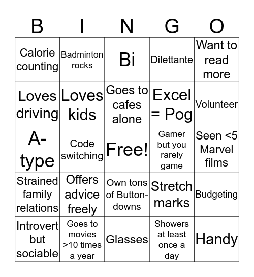 Wotu Bingo Card