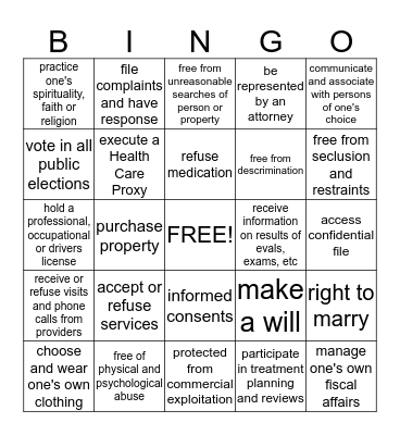 HUMAN RIGHTS - I have the right to... Bingo Card