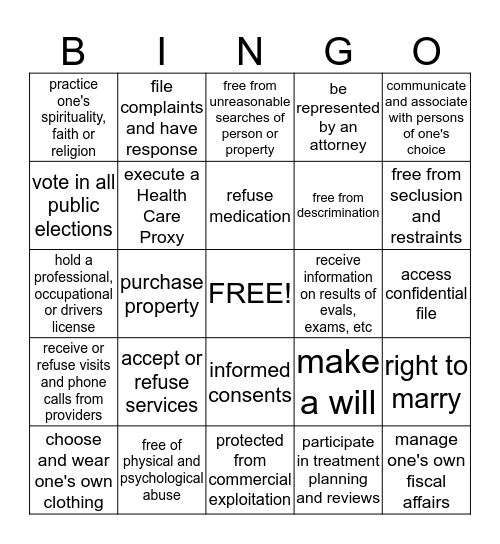 HUMAN RIGHTS - I have the right to... Bingo Card