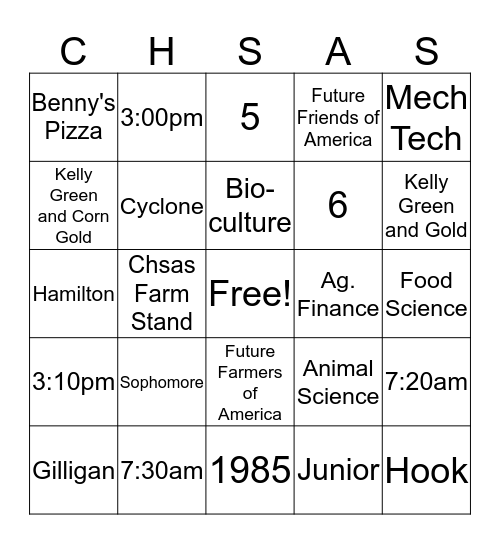 CHSAS Bingo Card