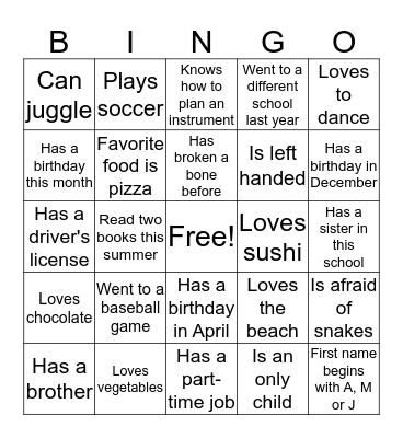 BINGO to Meet You!  Bingo Card