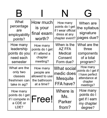 Ag Syllabus Bingo Card