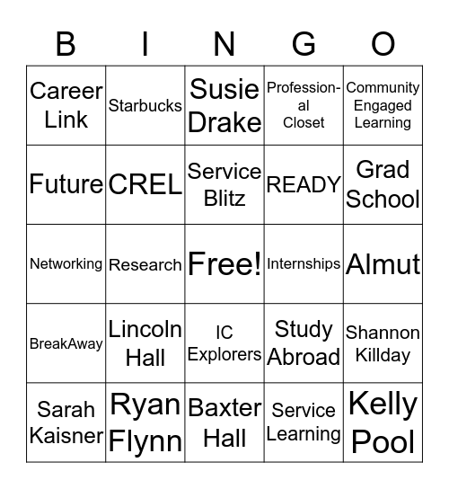 Career Readiness & Experiential Learning Bingo Card
