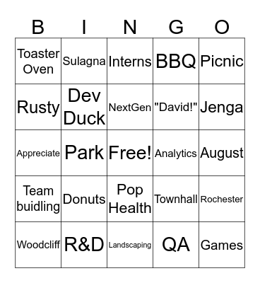 Company Picnic Bingo Card