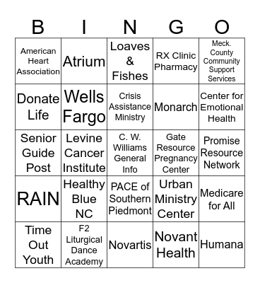 Back to School Community Health Fair Bingo Card