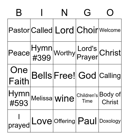 Worship Bingo Card