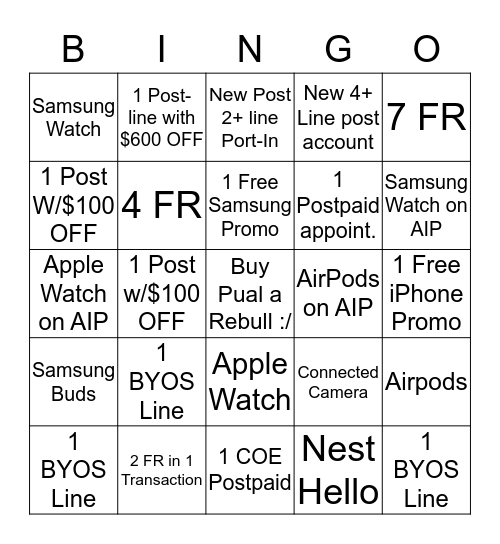 August Post/FR Contest Bingo Card