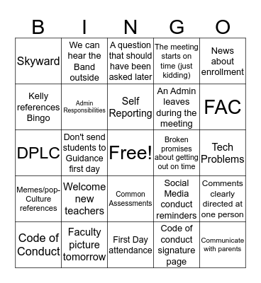 Faculty Bingo 2.0 Bingo Card