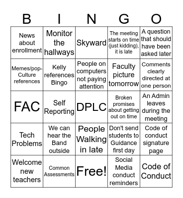 Faculty Bingo 2.0 Bingo Card