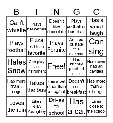 Introduction Bingo Card