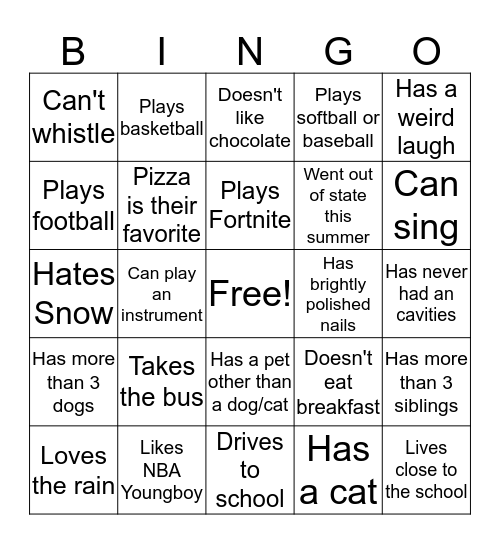 Introduction Bingo Card