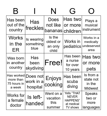 DNP Orientation Get to Know You Bingo Card